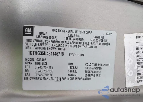 2003 GMC Savana Standard from USA, damaged, VIN 1GTHG35U431146718